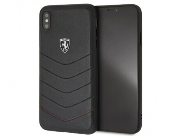 NEW CG MOBILE IPhone XS MAX FERRARI LOGO QUILTED Leather Hard Case Black Cover
